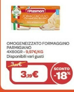 Bimbo Store Plasmon Omogeneizzato Formaggino Parmigiano offerta