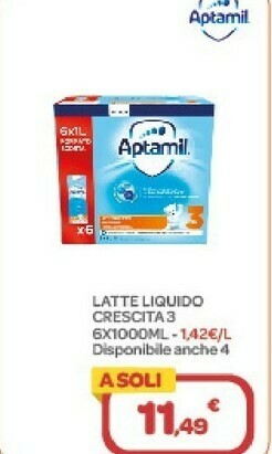 Bimbo Store Aptamil Latte Liquido Crescita 3 offerta
