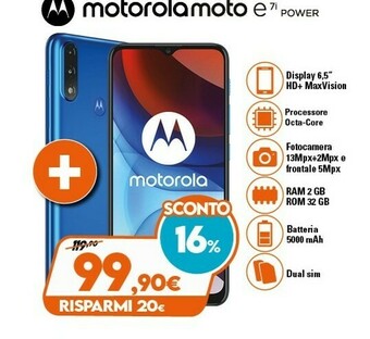 Expert Motorola Moto E7i Power 16,5 Cm (6.5") Android 10 Go Edition 4G USB Tipo-C 2 GB 32 GB 5000 MAh Blu offerta
