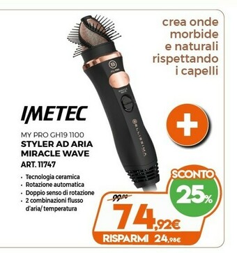 Expert Imetec Bellissima My Pro Miracle Wave GH19 1100 Spazzola Ad Aria Calda Caldo Nero, Rosa 1,8 M 1100 W offerta