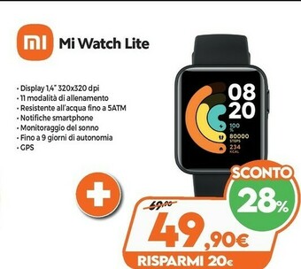 Xiaomi Mi Watch Lite Orologio Sportivo Touch Screen Bluetooth 320 X 320 Pixel Nero