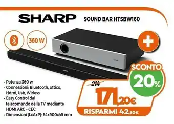 Expert Sharp HT-SBW160 Altoparlante Soundbar 2.1 Canali 360 W Nero, Bianco offerta