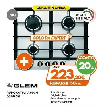 Expert Glem Piano Cottura 60CM DGP64GH offerta