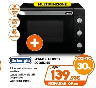 Expert DeLonghi EO40112.BK Forno Forno Elettrico 40 L 2000 W Nero offerta