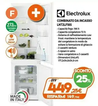 Expert Electrolux Combinato Da Incasso LNT2LF18S offerta