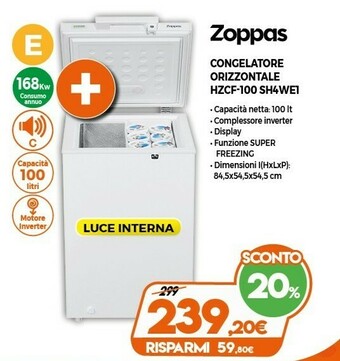 Expert Zoppas Congelatore Orizzontale Hzcf-100 Sh4we1 offerta