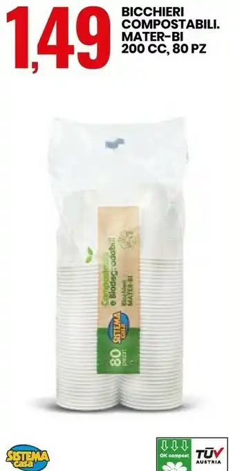 Sistema Casa Bicchieri Compostabili Mater-Bi 200CC 80 Pz