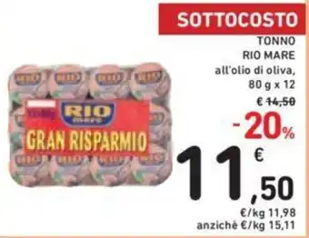 Conad Rio Mare Tonno all'olio di Oliva 80 g x 12 offerta