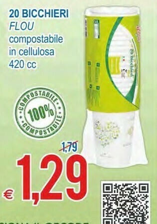 MD Discount Flou 20 Bicchieri Compostabile In Cellulosa 420 Cc offerta