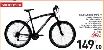 Conad Mountain Bike 27,5" 21V telaio in acciaio, forcella anteriore ammortizzata cerchi in alluminio, leve freno in alluminio offerta