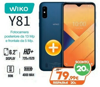 Expert Wiko Y81 15,8 Cm (6.2") 2 GB 32 GB Doppia SIM 4G Micro-USB Blu Android 10.0 4000 MAh offerta