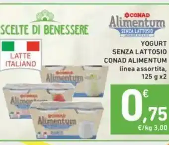 Conad Conad Alimentum Yogurt Senza Lattosio linea assortita, 125 g x 2 offerta
