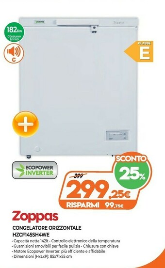 Expert Zoppas Congelatore Orizzontale HZCF145SH4WE offerta