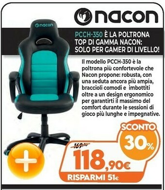 Expert NACON PCCH-350 Sedia Per Videogioco Sedia Per Gaming Universale Seduta Imbottita offerta