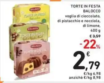 Conad Balocco Torte in Festa voglia di cioccolato,di pistacchio e nocciola,di limone 400 g offerta