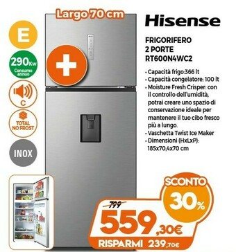Expert Hisense Frigorifero 2 Porte RT600N4WC2 offerta