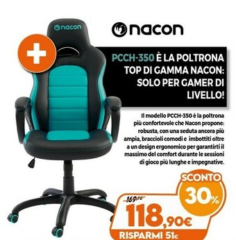 Expert NACON PCCH-350 Sedia Per Videogioco Sedia Per Gaming Universale Seduta Imbottita offerta