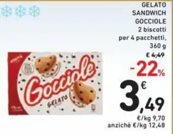 Conad Gocciole Gelato Sandwich 2 biscotti per 4 pacchetti 360 g offerta