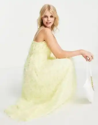 Asos design - vestito midi a spalline sottili giallo soffice con bustino arricciato