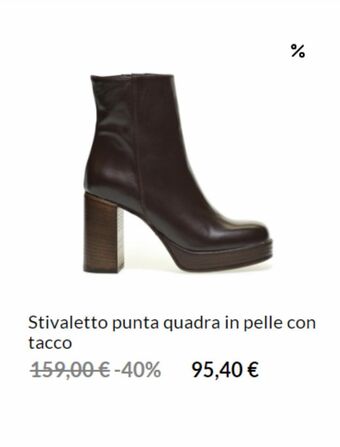 Stivaletto punta quadra in pelle con tacco