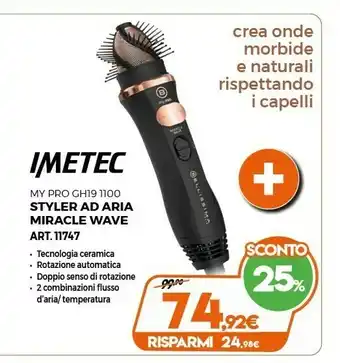 Expert Imetec Bellissima My Pro Miracle Wave GH19 1100 Spazzola Ad Aria Calda Caldo Nero, Rosa 1,8 M 1100 W offerta