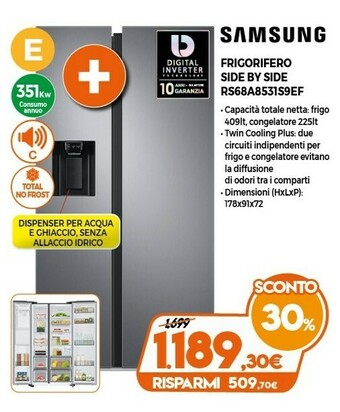 Expert Samsung RS68A8531S9 Frigorifero Side-by-side Libera Installazione 634 L E Argento offerta