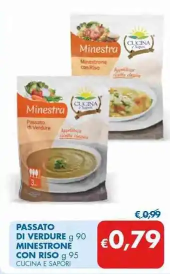 MD Discount Cucina e Sapori Passato di Verdure g 90, Minestrone con Riso g 95 offerta