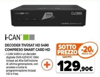 Expert i-Can Decoder Tivùsat HD S490 Compreso Smart Card HD offerta