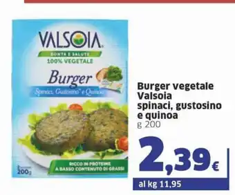 Valsoia Burger vegetale spinaci, gustosino e quinoa 200 g
