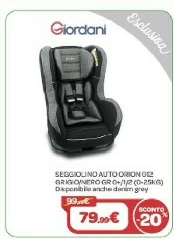 Bimbo Store Giordani Seggiolino Auto Orion O12 Grigio offerta