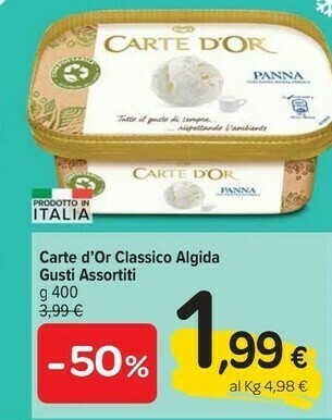Carrefour Algida Carte D'Or Panna 400 G(ml) offerta