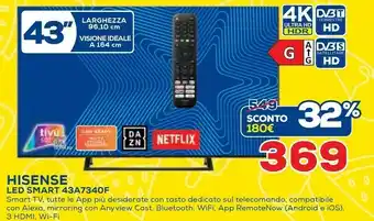 Euronics Cam Hisense Led Smart 43a7340f offerta