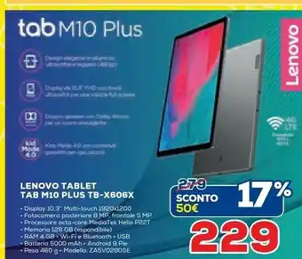 Euronics Lenovo Tab M10 Plus 4G 128 GB 26,2 Cm (10.3") Mediatek 4 GB Wi-Fi 5 (802.11ac) Android 9.0 Grigio offerta