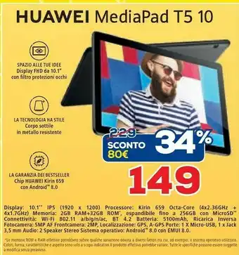 Huawei MediaPad T5 32 GB 25,6 Cm (10.1") Hisilicon Kirin 2 GB Wi-Fi 5 (802.11ac) Android 8.0 Nero