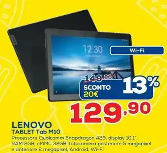 Euronics Lenovo Tab M10 32 GB 25,6 Cm (10.1") Qualcomm Snapdragon 2 GB Wi-Fi 5 (802.11ac) Nero offerta