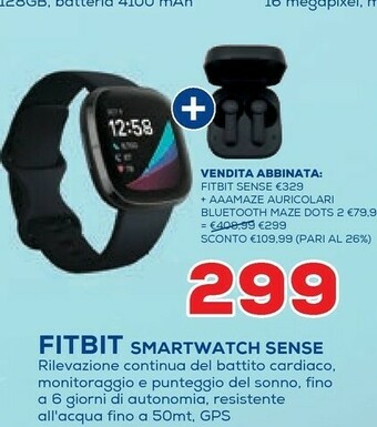 Euronics Fitbit Sense AMOLED Grafite GPS (satellitare) offerta
