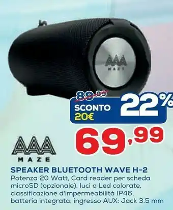 Euronics Maze Speaker Bluetooth Wave H-2 20watt offerta