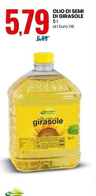 Eurospin Collina D'Oro - Olio Di Semi Di Girasole 5000 ml offerta