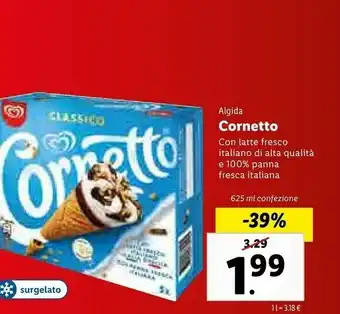 Lidl Algida Cornetto Classico Con Latte Fresco Italiano Di Alta Qualità 75 G 625 G(ml) offerta