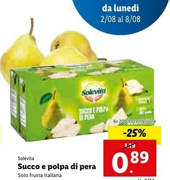 Lidl Solevita - Succo E Polpa Di Pesca 1200 G(ml) offerta