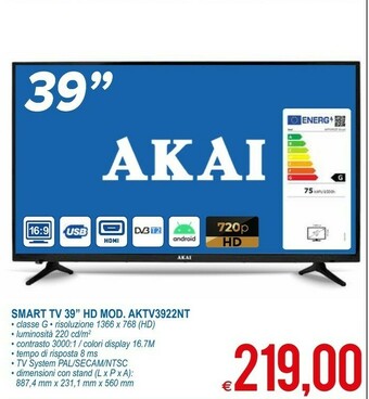 MD Discount Akai Smart TV 39" HD AKTV3922NT offerta