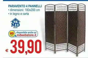 MD Discount Paravento 4 Pannelli offerta