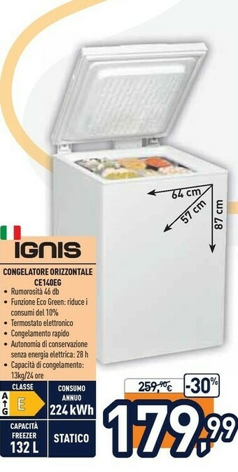 Unieuro Ignis Congelatore Orizzontale CE140EG offerta