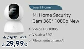 Unieuro Xiaomi Mi Home Security Camera 360° Telecamera Di Sicurezza IP Interno Lampadina Ceiling/Wall/Desk offerta