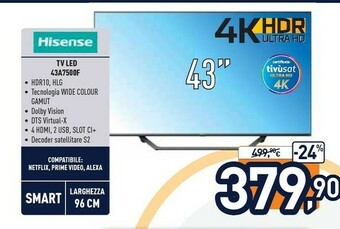Unieuro Hisense A7500F 43A7500F TV 109,2 Cm (43") 4K Ultra HD Smart TV Wi-Fi Grigio offerta
