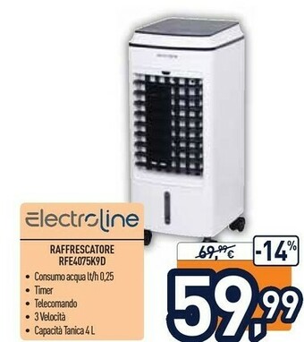 Unieuro Electroline RFE4075K9D Condizionatore A Evaporazione Raffrescatore Evaporativo offerta