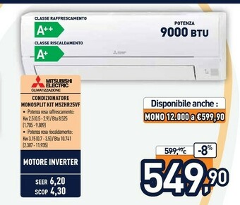 Unieuro Mitsubishi Electric MSZ-HR25VF Condizionatore Fisso Condizionatore Unità Interna Bianco offerta