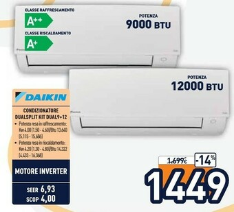 Unieuro Daikin Condizionatore Dualsplit Kit Dual 9+12 offerta