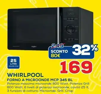 Whirlpool MCP 344 BL Forno A Microonde Superficie Piana Microonde Con Grill 25 L 800 W Nero
