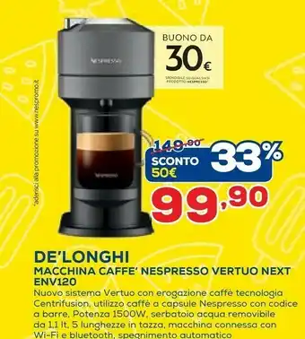 Euronics DeLonghi Nespresso Vertuo ENV 120.BWAE Semi-automatica Macchina Per Caffè A Cialde 1,1 L offerta